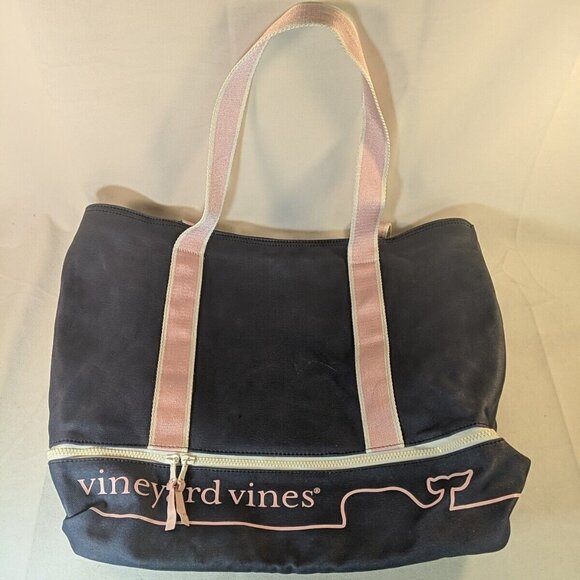 Vineyard Vines Tote Bag Canvas Navy Blue Pink Zip Pocket Beach Whale for Target - Picture 1 of 16